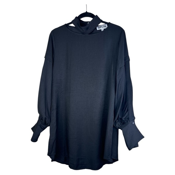 Amy Lynn Black Choker Mini Dress Balloon Sleeves Medium - Picture 3 of 15